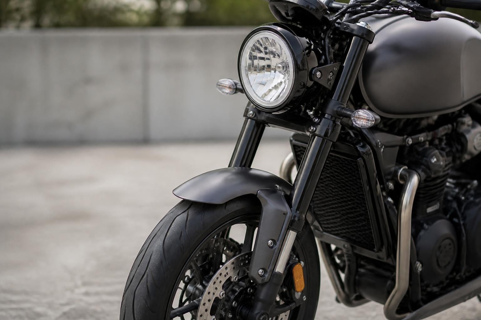 A clean motorbike ready for sale in a neutral setting.